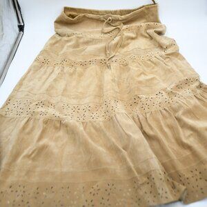 Leather Margaret Godfrey Cutout Size 12 Suede Maxi Skirt tan